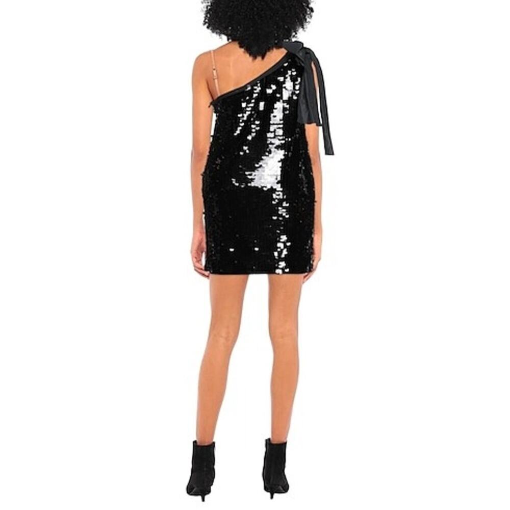 NWT Liu Jo Black Sequin One Shoulder Tie Mini Dress Size 6 - Picture 2 of 3